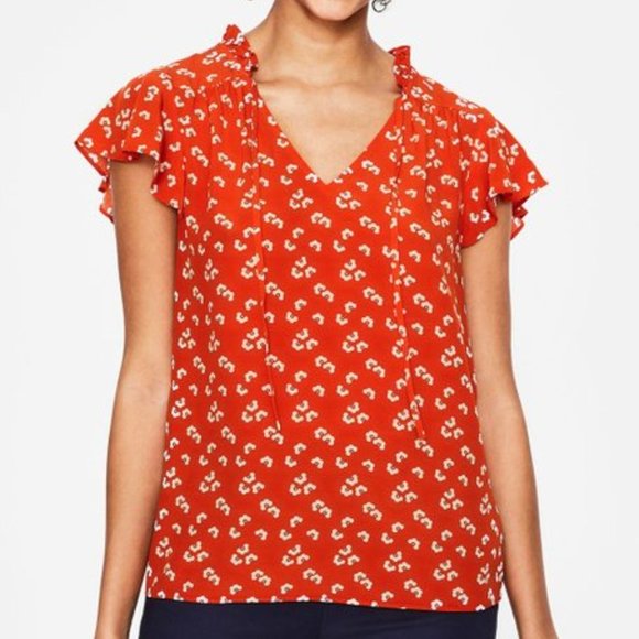 Boden Tops - Boden Angelica Top Red Pop Daisy Cloud Blouse 8